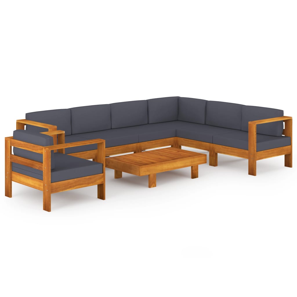 NNEVL 8 Piece Garden Lounge Set with Dark Grey Cushions Acacia Wood-1