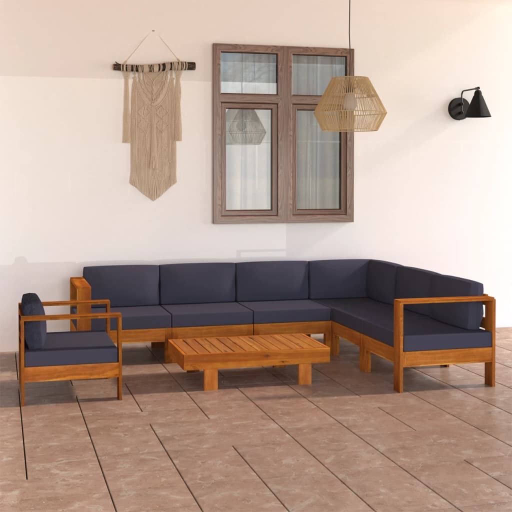 NNEVL 8 Piece Garden Lounge Set with Dark Grey Cushions Acacia Wood-0