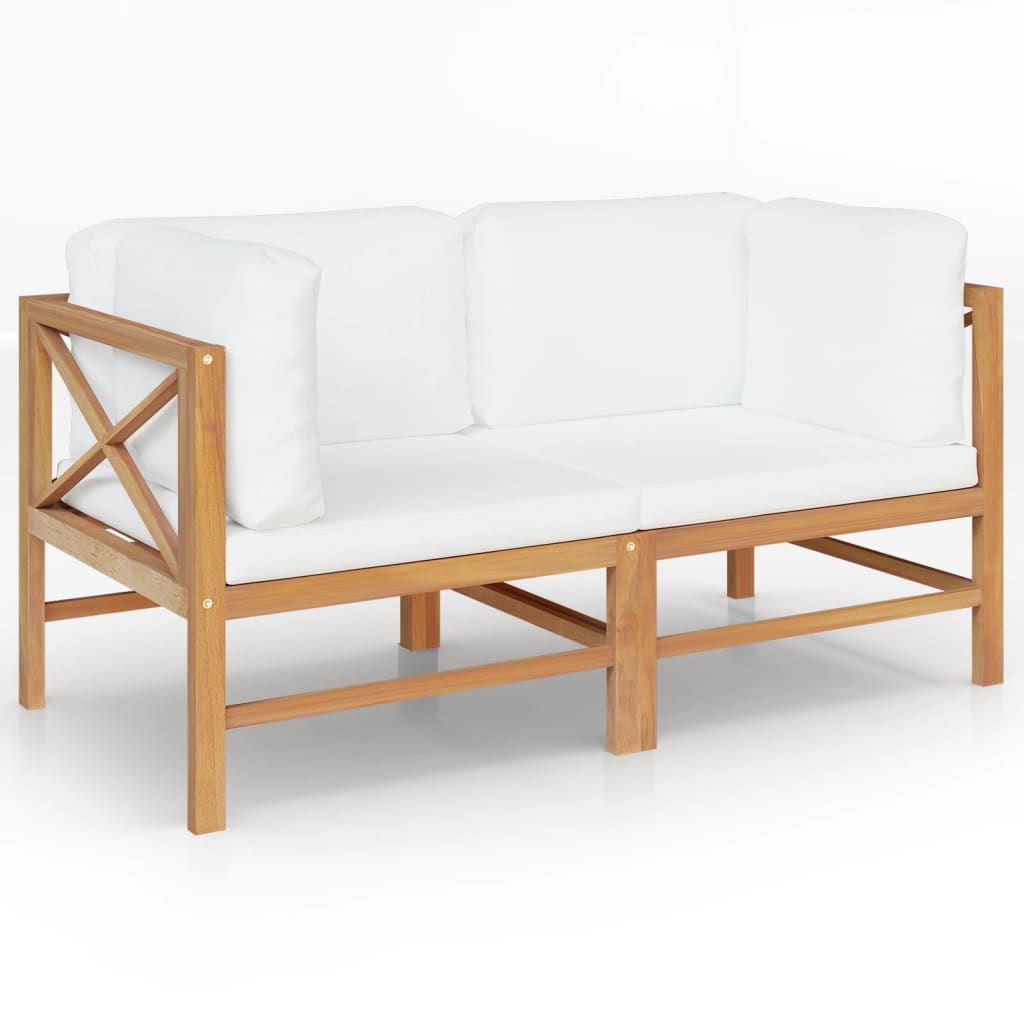 Wooden bench with white cushions on a white background