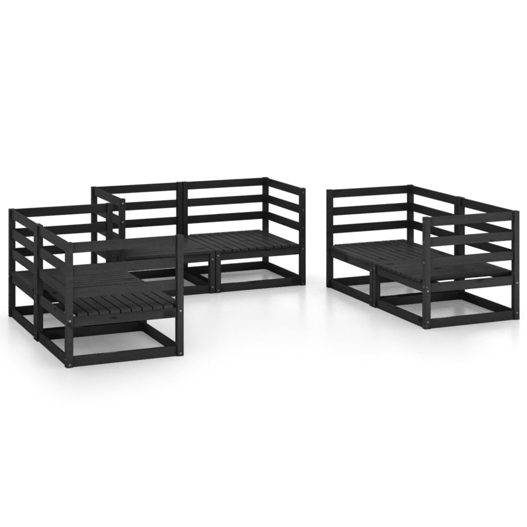 NNEVL 6 Piece Garden Lounge Set Black Solid Pinewood-1