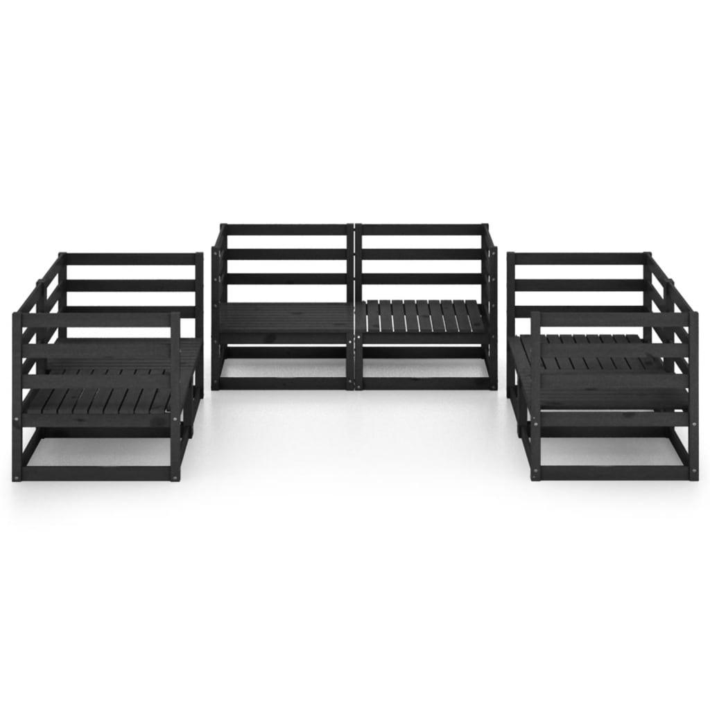 NNEVL 6 Piece Garden Lounge Set Black Solid Pinewood-2