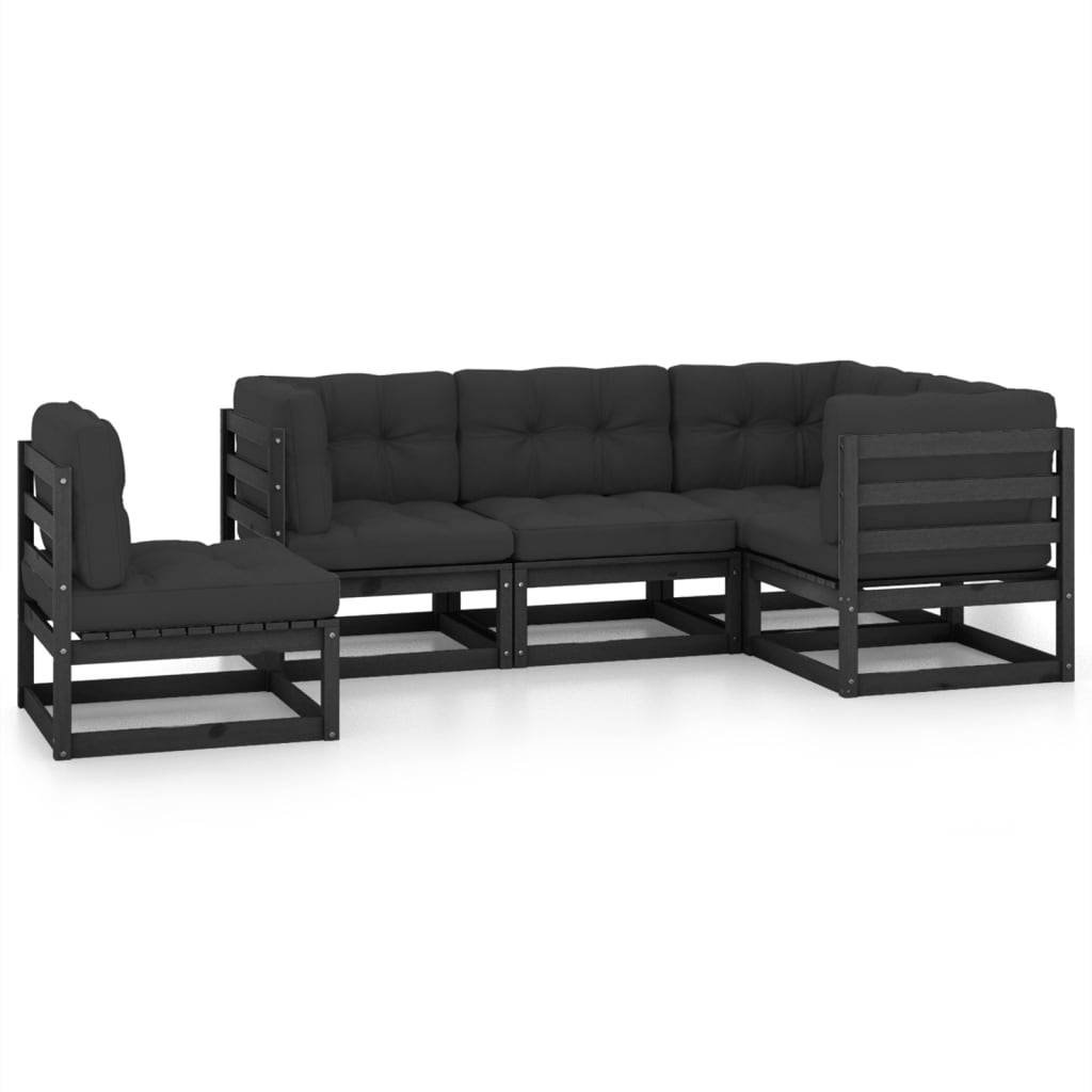 NNEVL 5 Piece Garden Lounge Set with Cushions Solid Pinewood-1