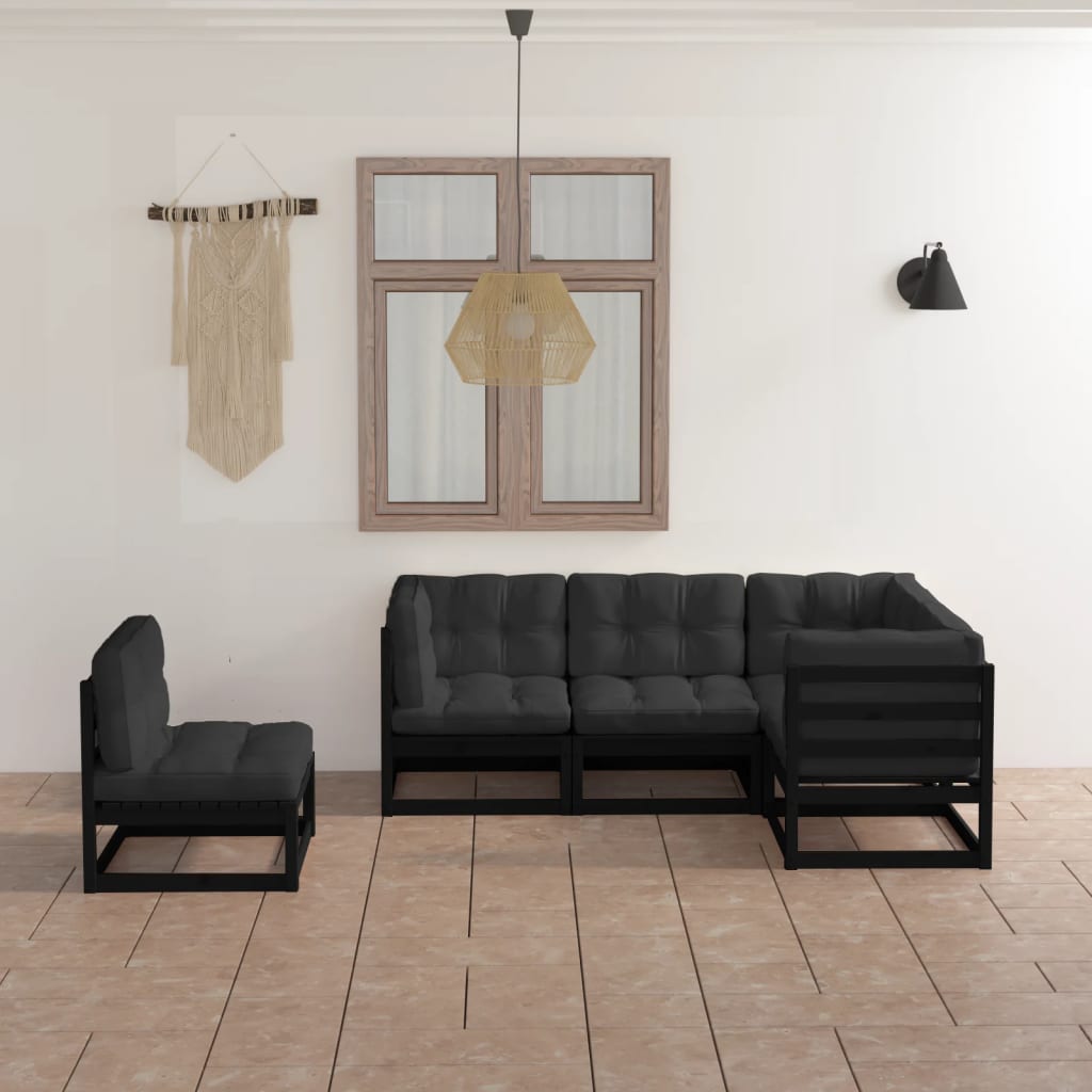 NNEVL 5 Piece Garden Lounge Set with Cushions Solid Pinewood-0