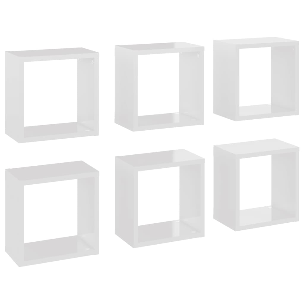 Wall Cube Shelves Set of 6 - High Gloss White