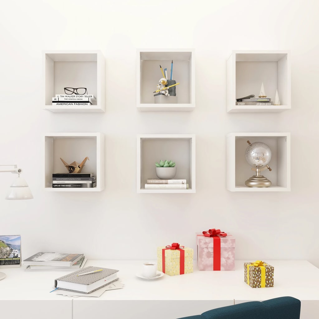 Wall Cube Shelves Set of 6 - High Gloss White
