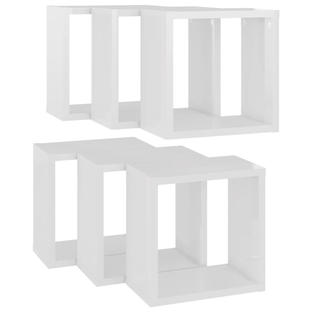 Wall Cube Shelves Set of 6 - High Gloss White