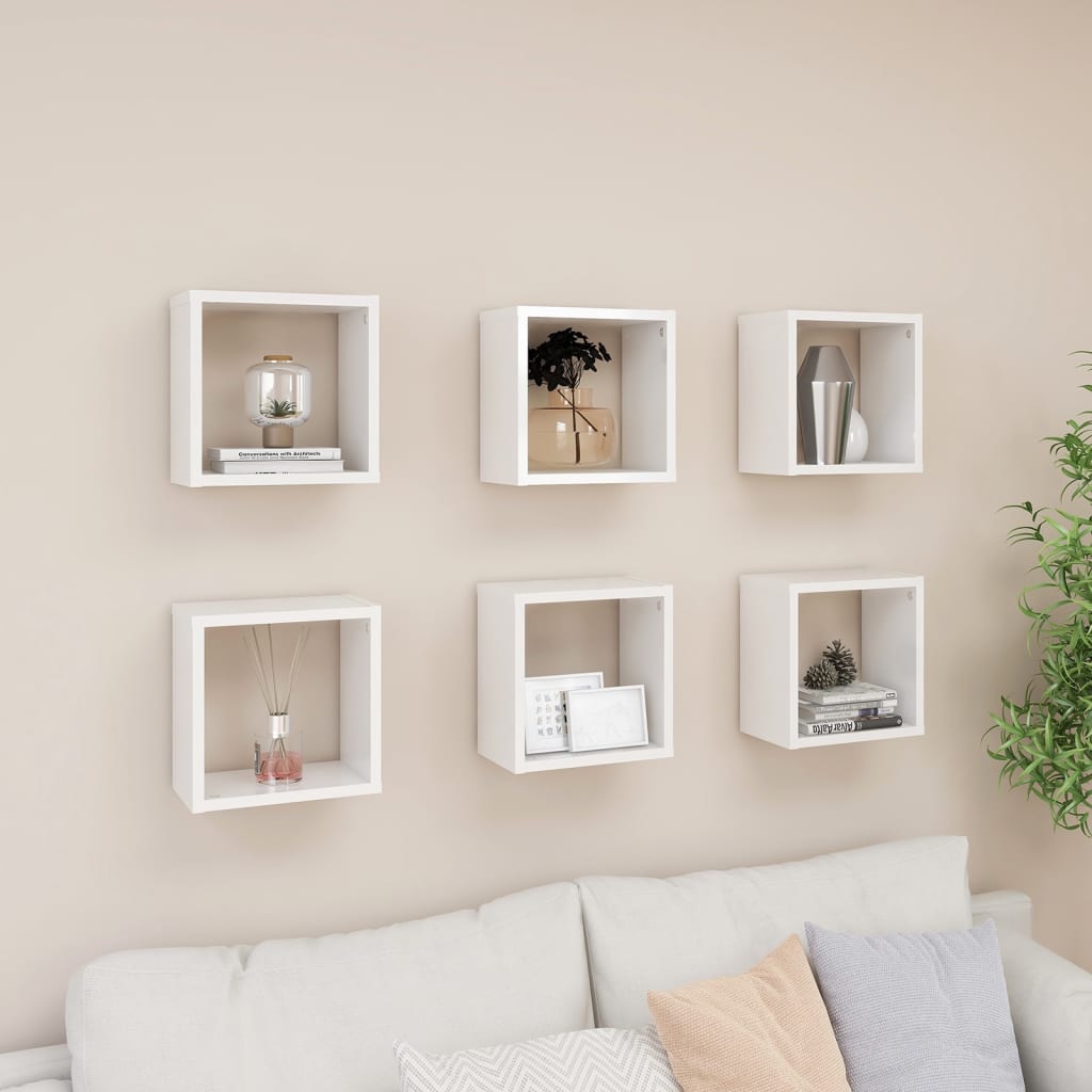 Wall Cube Shelves Set of 6 - High Gloss White