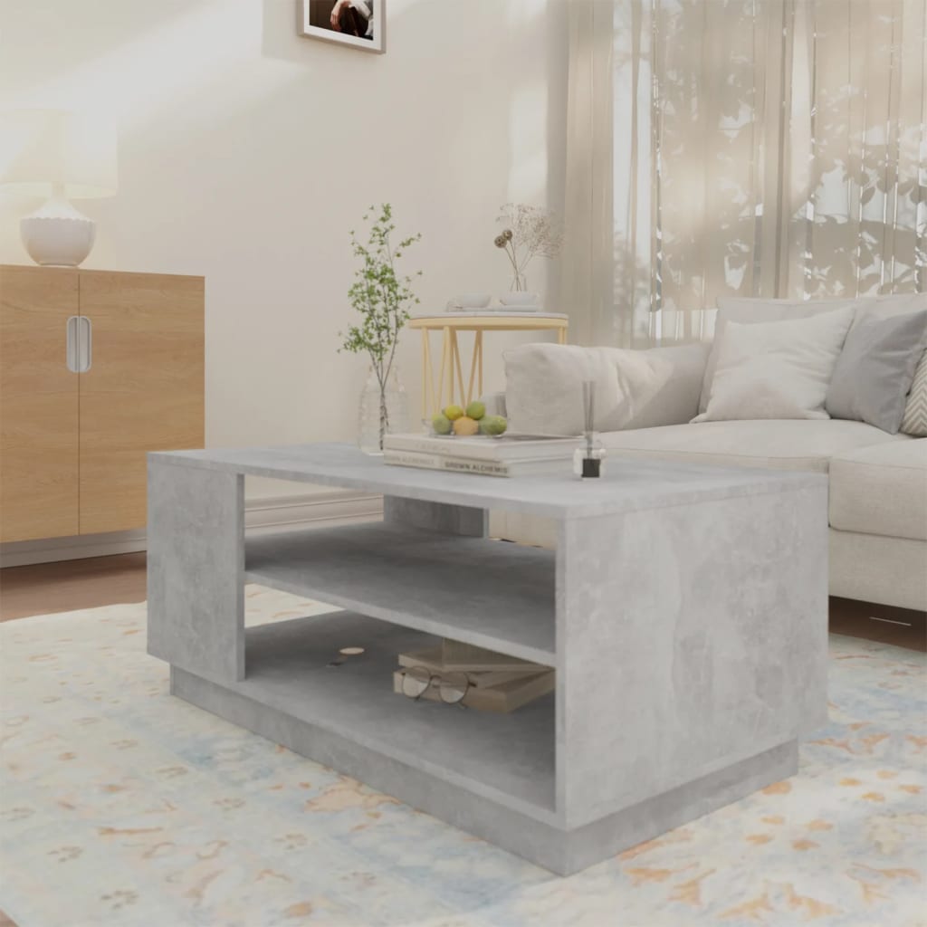 Concrete Grey Coffee Table with Storage Shelves