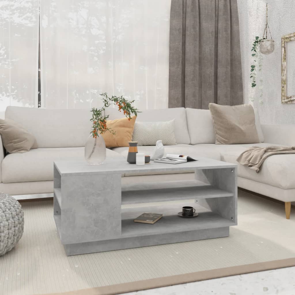 Concrete Grey Coffee Table with Storage Shelves