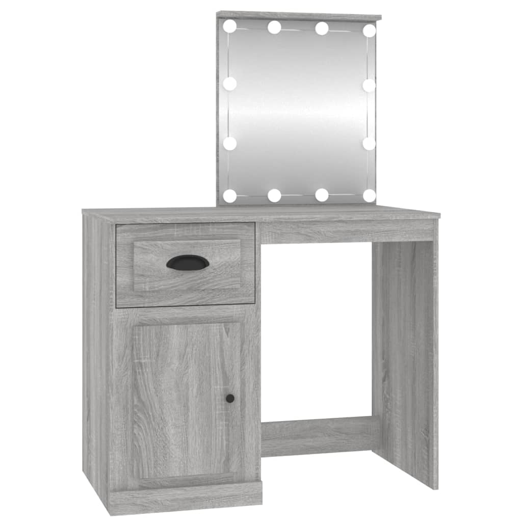 NNEVL Dressing Table with LED Grey Sonoma 90x50x132.5 cm Engineered Wood-1