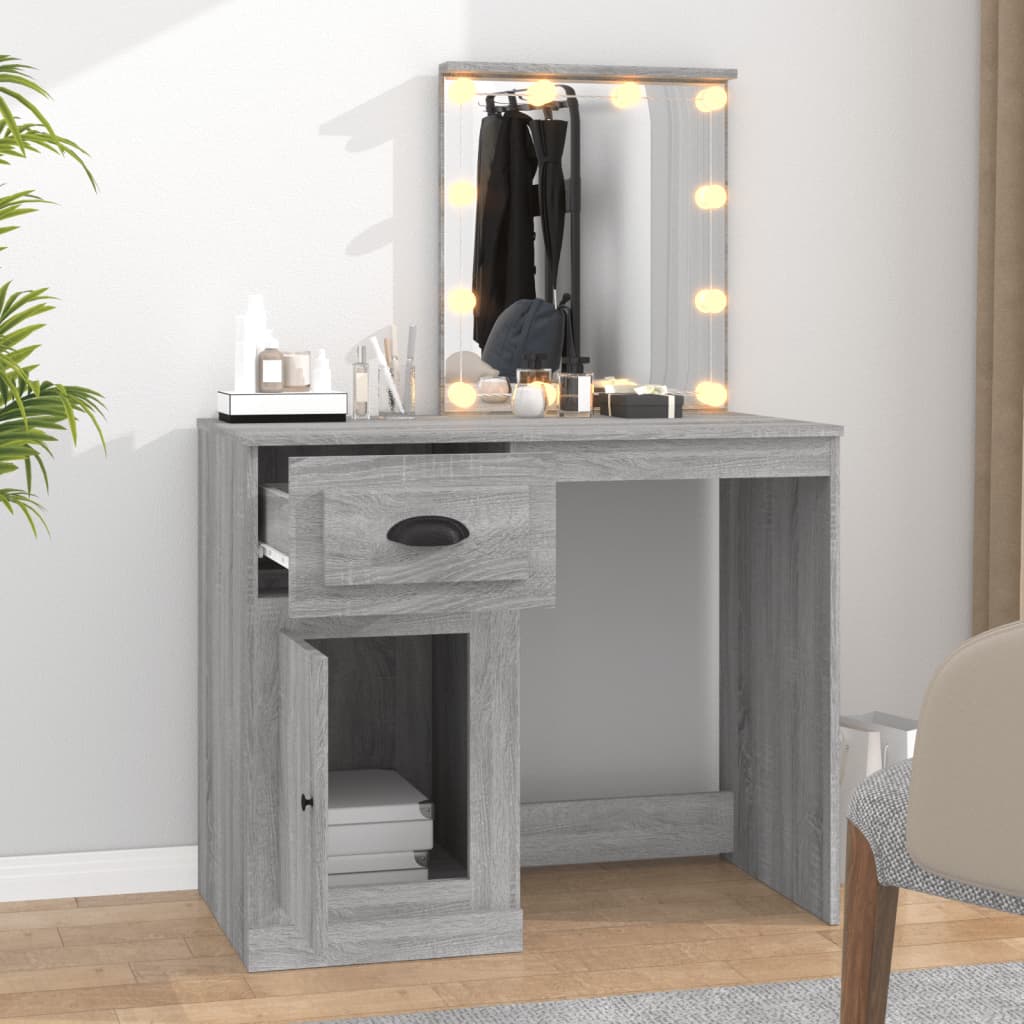 NNEVL Dressing Table with LED Grey Sonoma 90x50x132.5 cm Engineered Wood-2