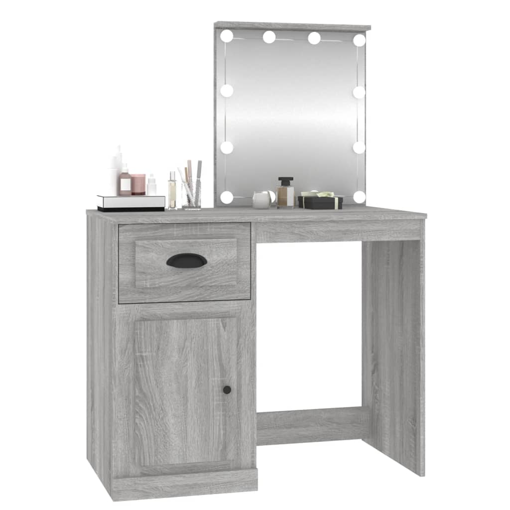 NNEVL Dressing Table with LED Grey Sonoma 90x50x132.5 cm Engineered Wood-3