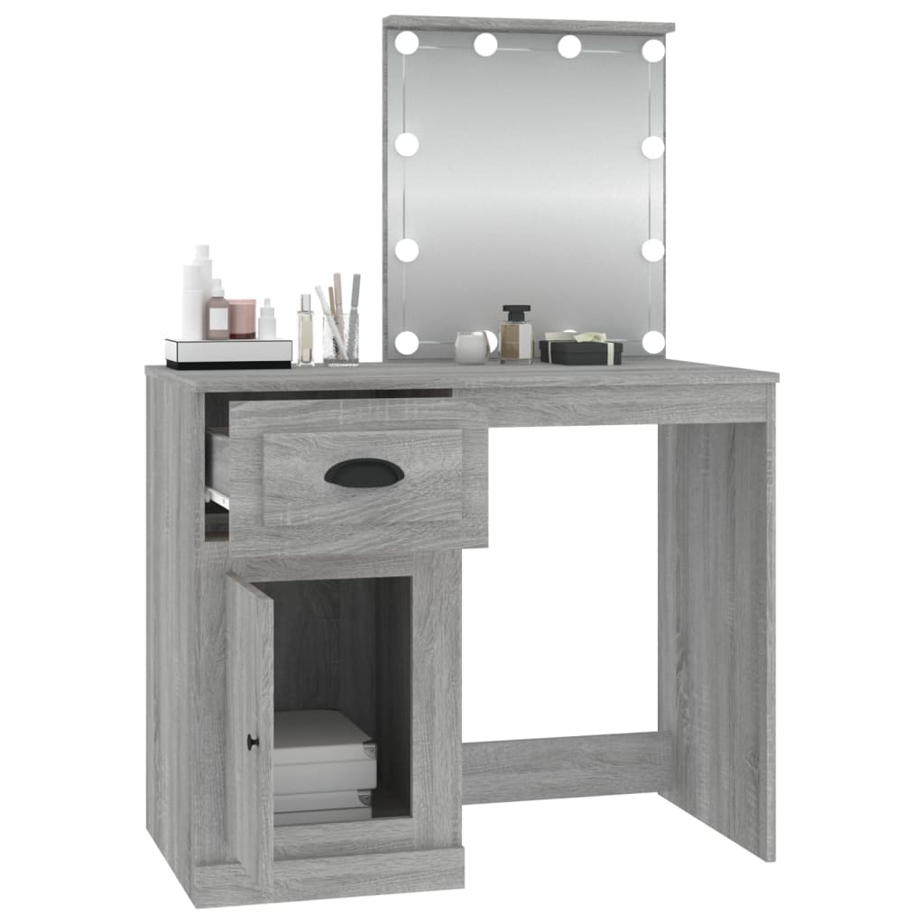 NNEVL Dressing Table with LED Grey Sonoma 90x50x132.5 cm Engineered Wood-4