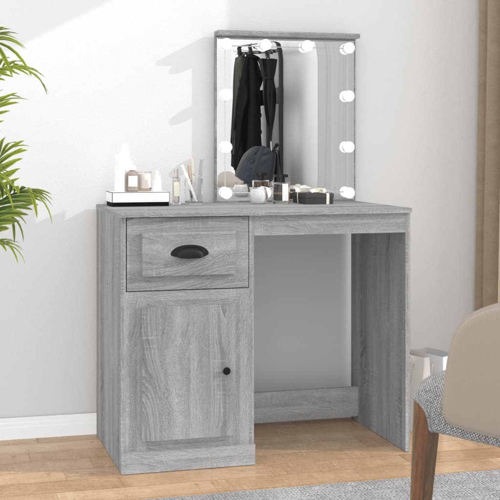 NNEVL Dressing Table with LED Grey Sonoma 90x50x132.5 cm Engineered Wood-0