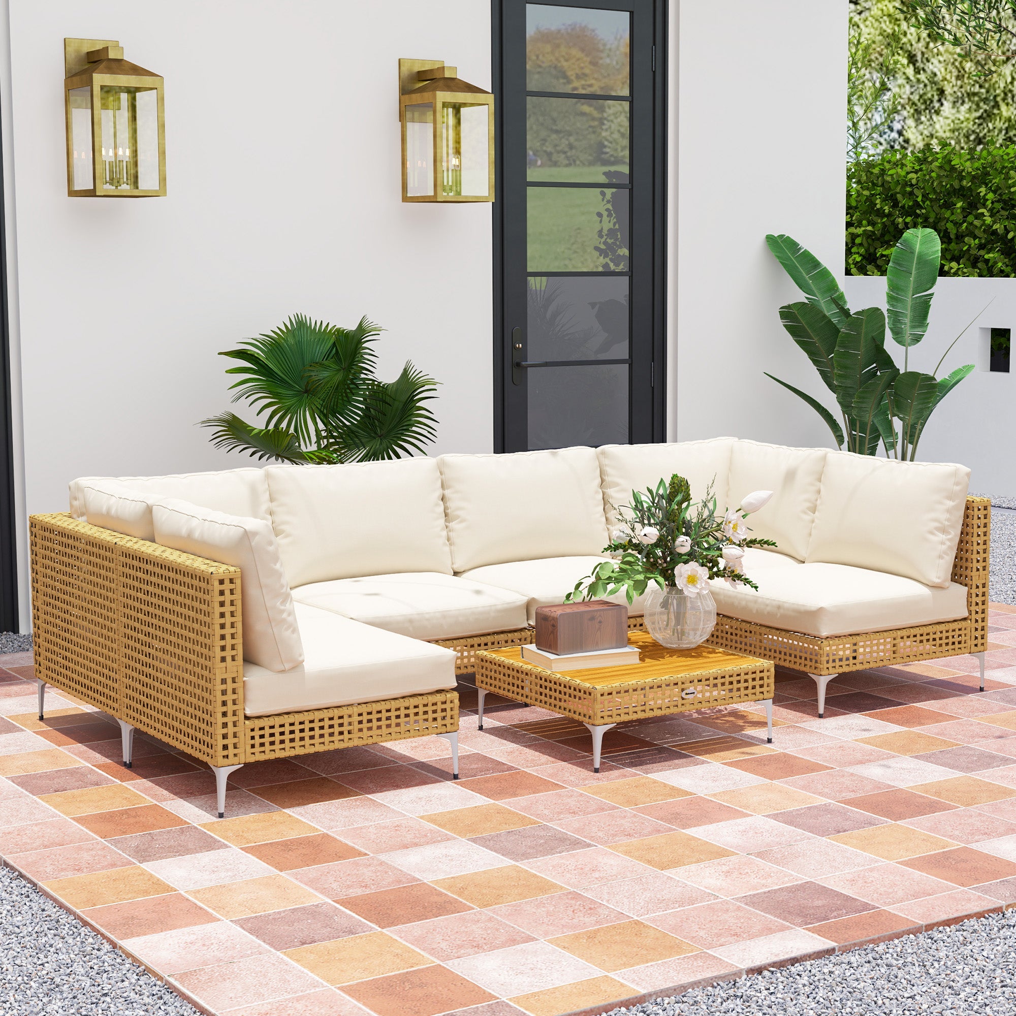 7-Piece Modular Wicker Patio Sectional Set with Coffee Table