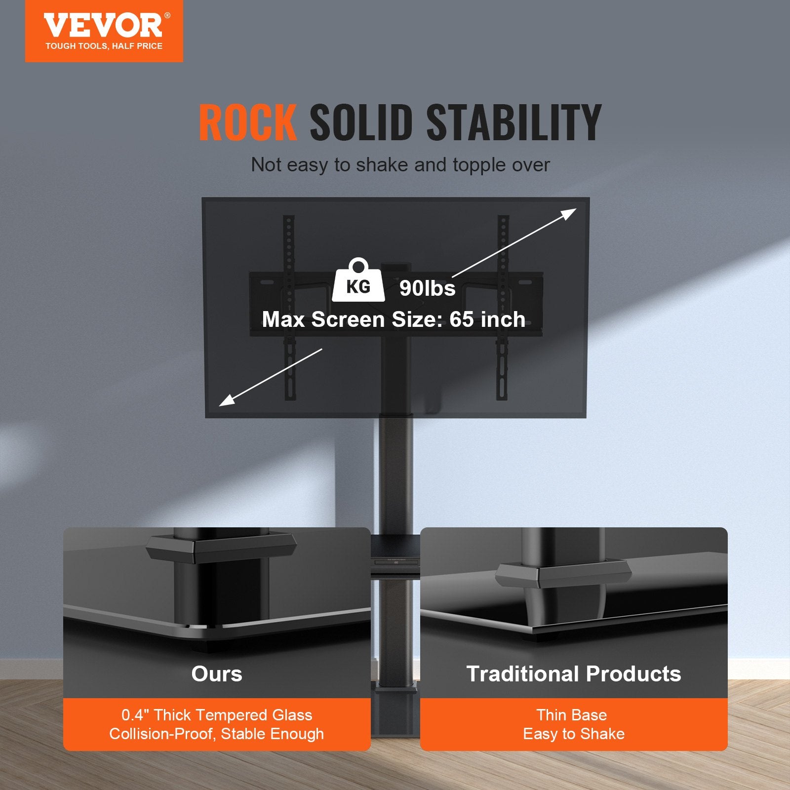 Swivel TV Stand Mount 32-65 Inch | Height Adjustable Floor Stand