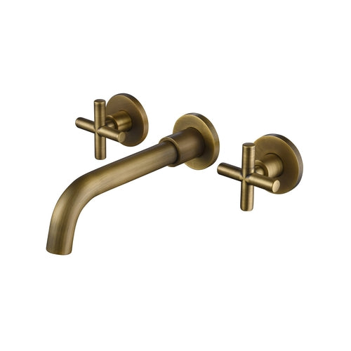 Wall-Mounted Basin Faucet — Dual Cross Handle, Gold