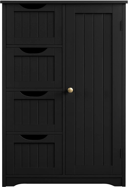Bathroom Floor Storage Cabinet — 4 Drawers & Cupboard, Black