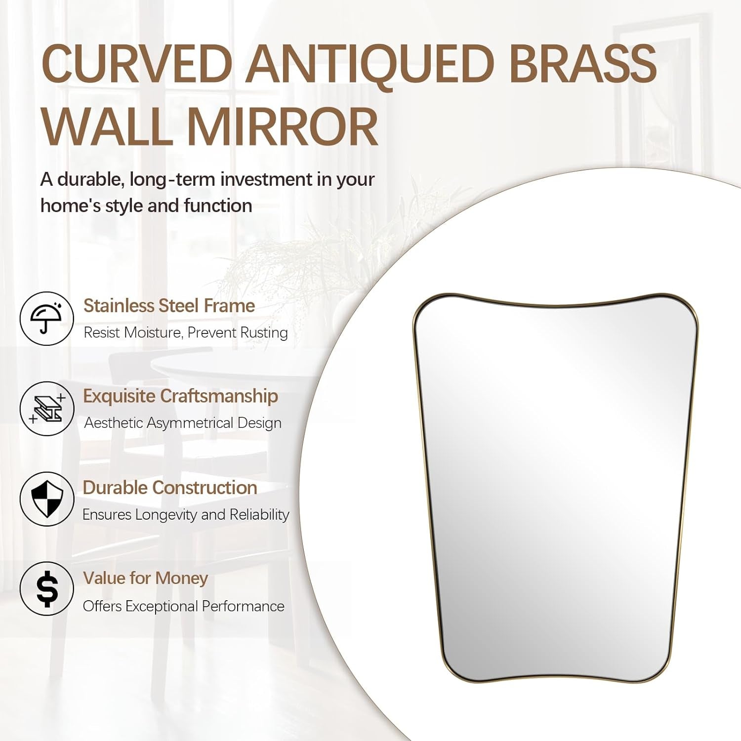 Asymmetric Wall Mirror — Brushed Gold, 24" × 36"