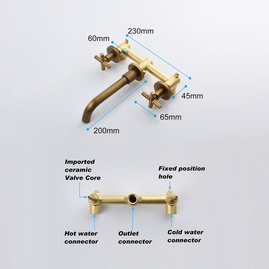 Wall-Mounted Basin Faucet — Dual Cross Handle, Gold