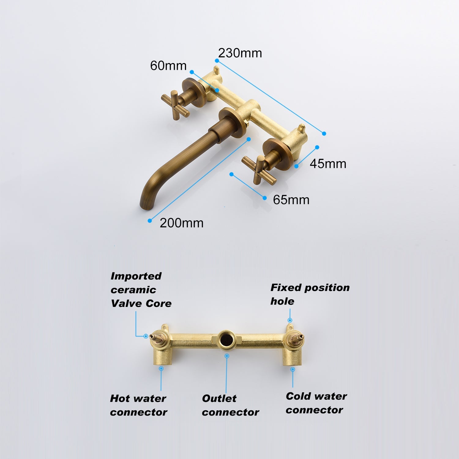 Wall-Mounted Basin Faucet — Dual Cross Handle, Gold
