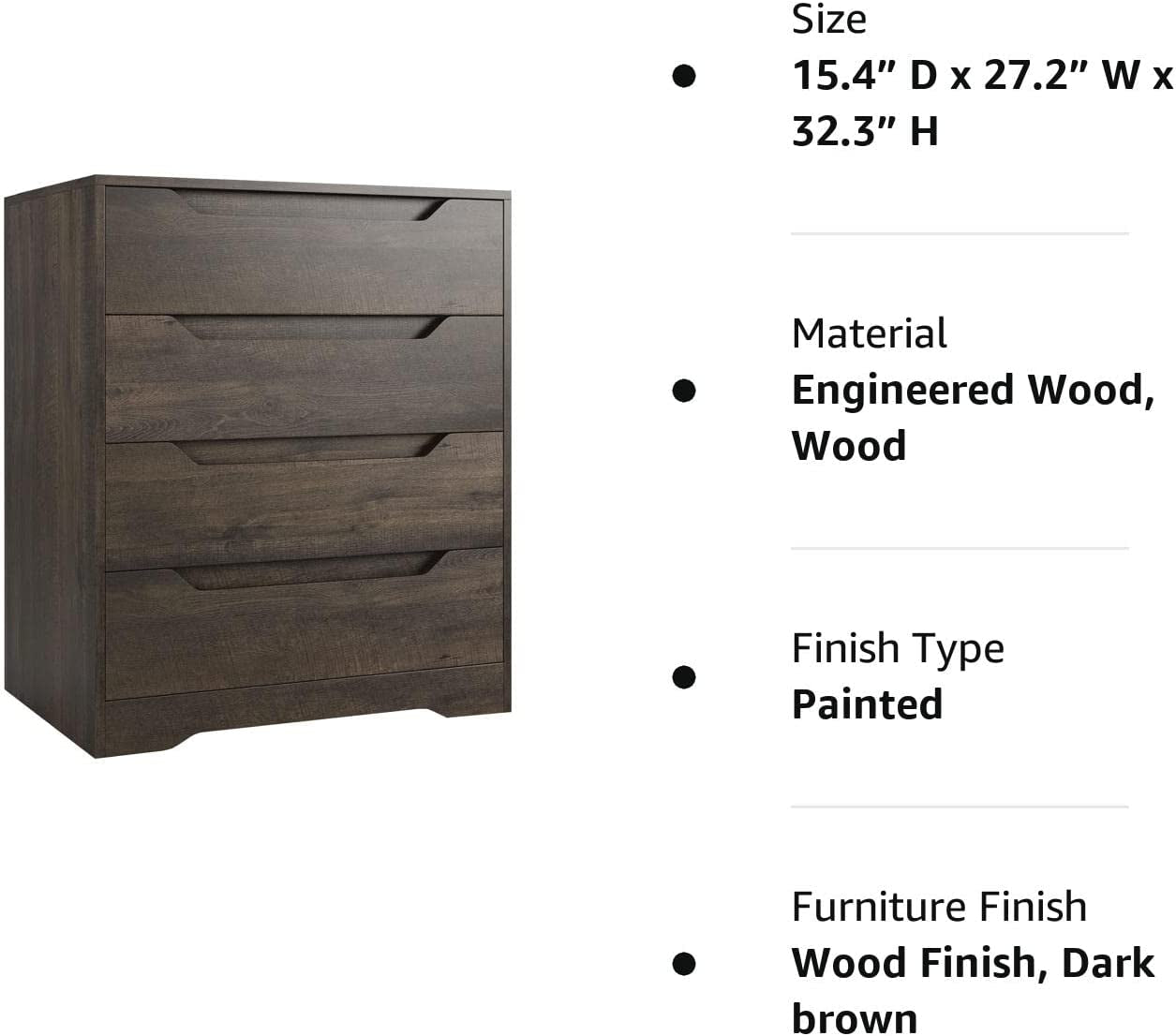 Dark Brown 4-Drawer Dresser