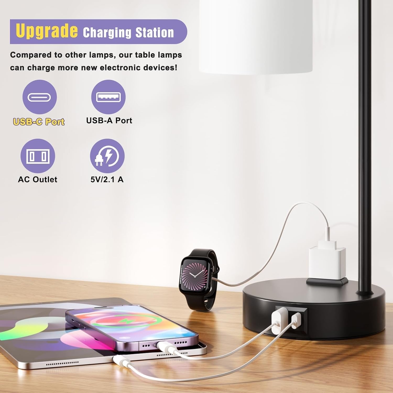 Touch Bedside Lamps with USB-C Charging