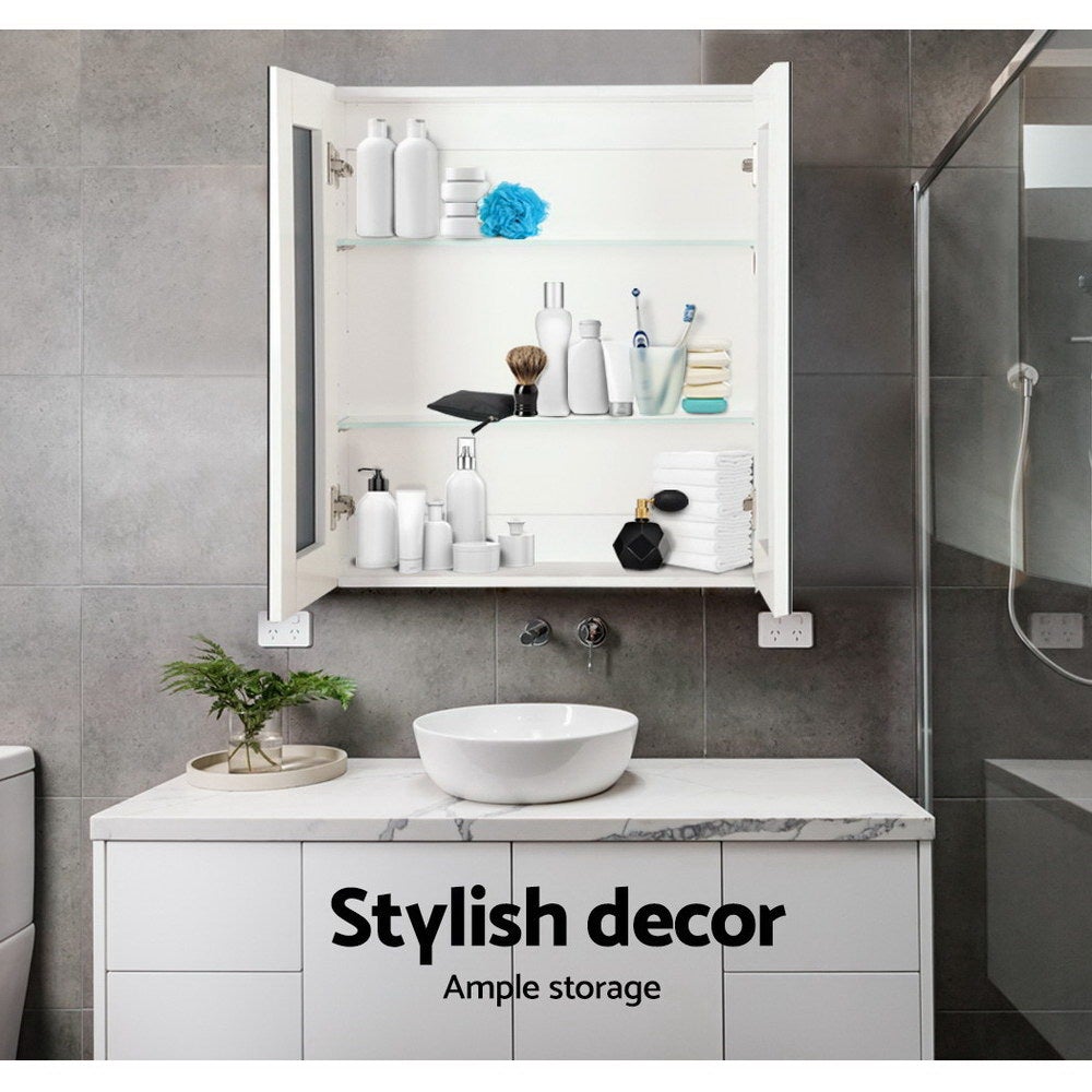 White Gloss Bathroom Mirror Cabinet with Storage