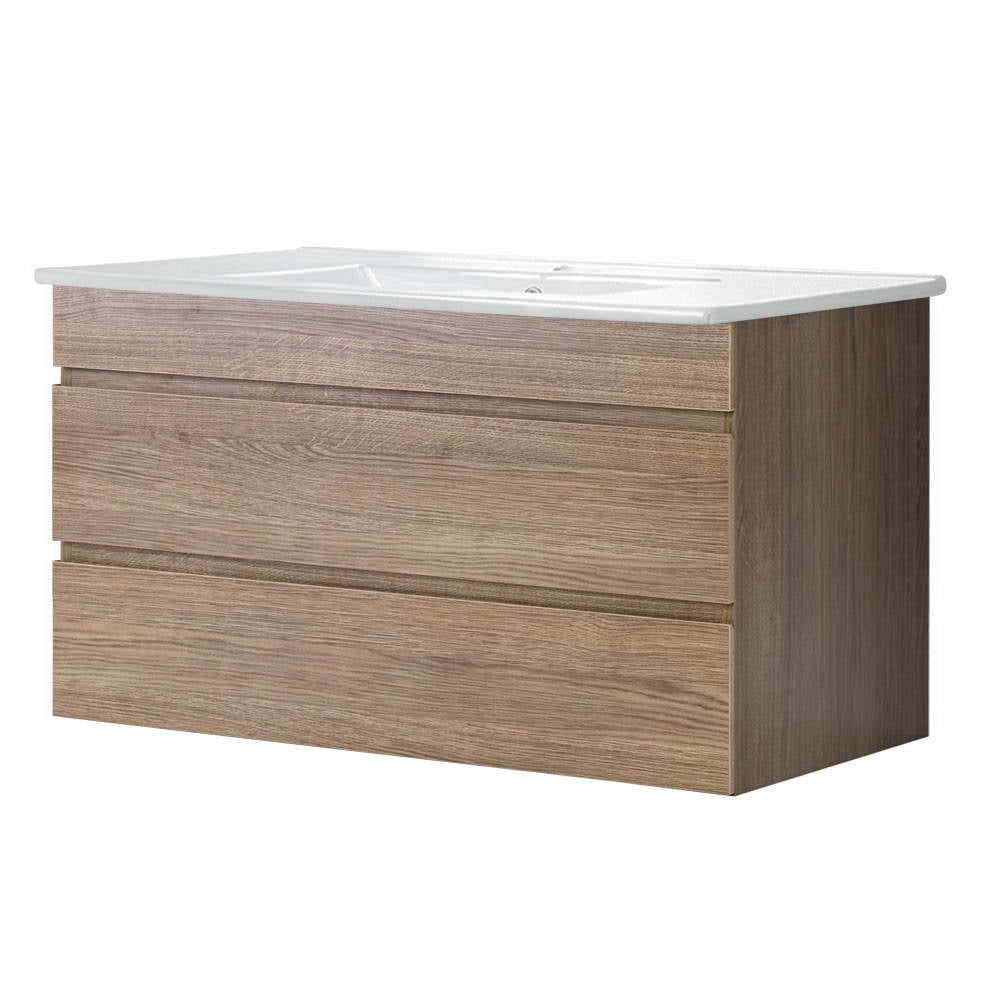 Wall-Hung Bathroom Vanity Unit — 900mm, Oak & White