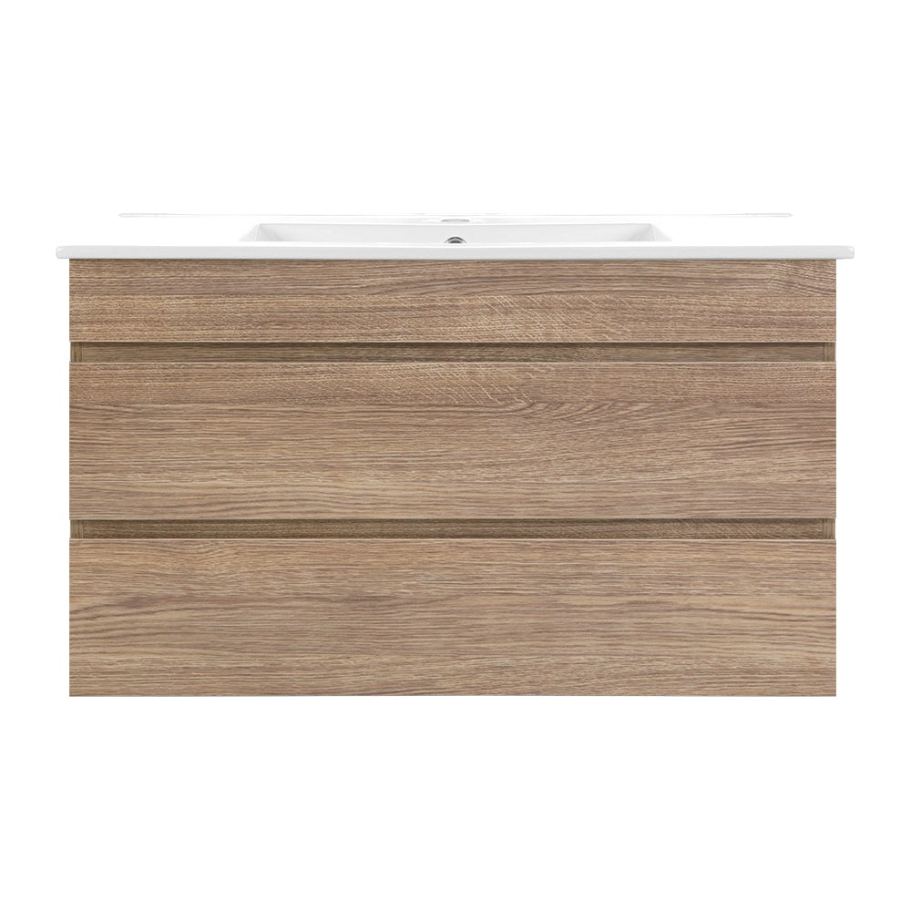 Wall-Hung Bathroom Vanity Unit — 900mm, Oak & White