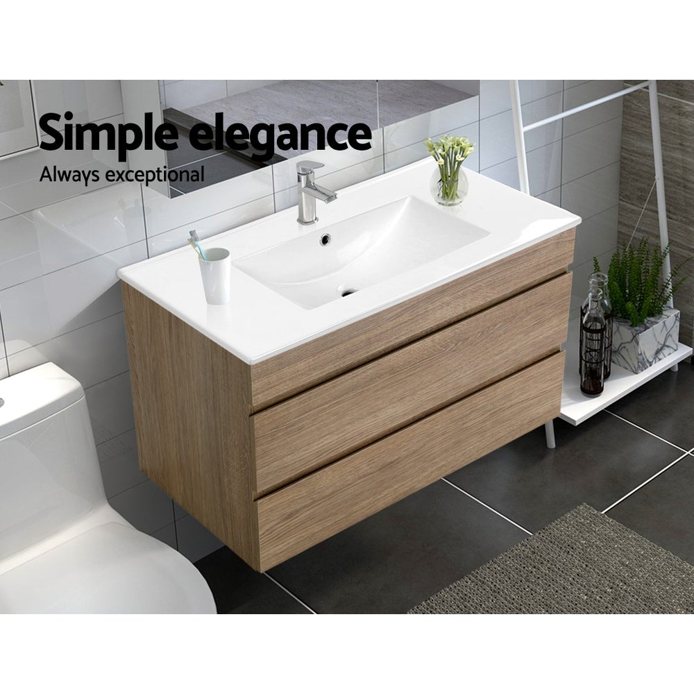 Wall-Hung Bathroom Vanity Unit — 900mm, Oak & White