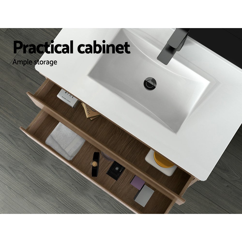 Wall-Hung Bathroom Vanity Unit — 900mm, Oak & White