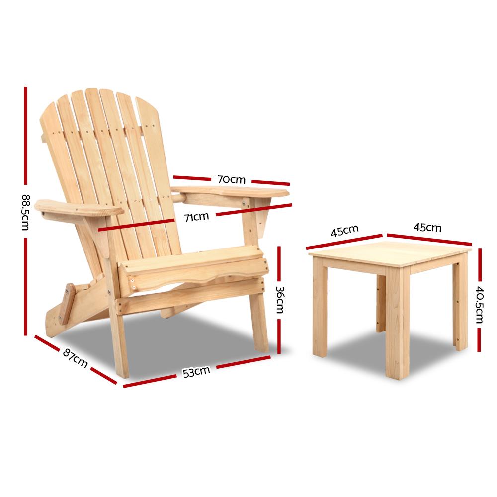 Adirondack Chair & Side Table Set — Foldable Hemlock Wood