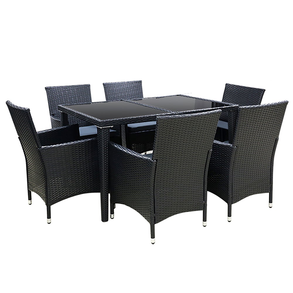 7-Piece Outdoor Rattan Dining Set with Cushions and Cover