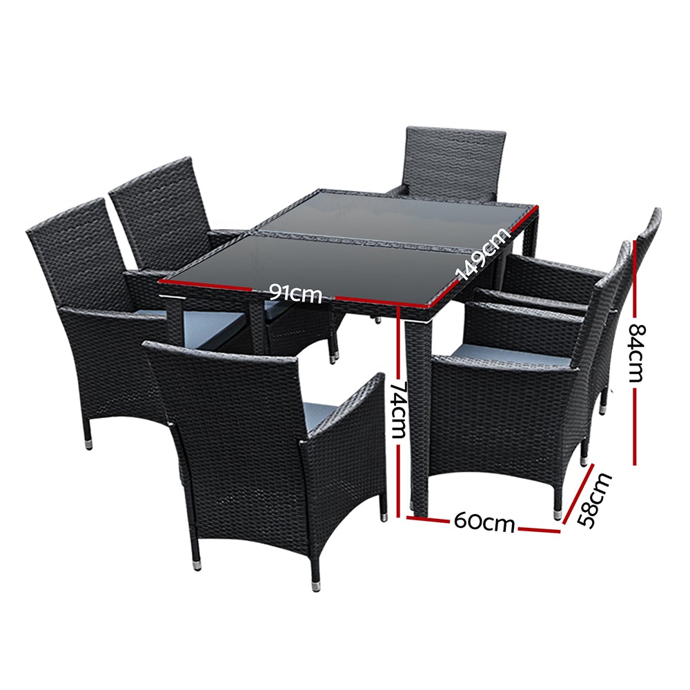 7-Piece Outdoor Rattan Dining Set with Cushions and Cover