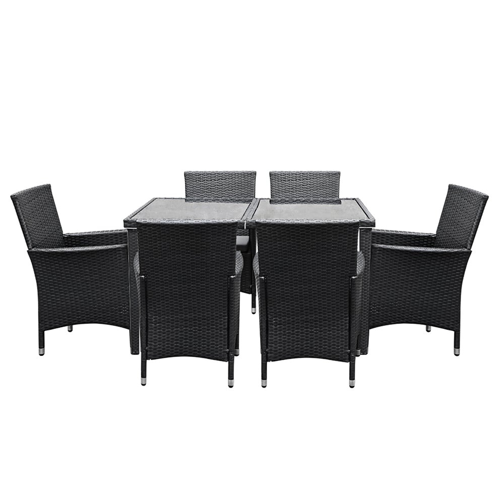 7-Piece Outdoor Rattan Dining Set with Cushions and Cover