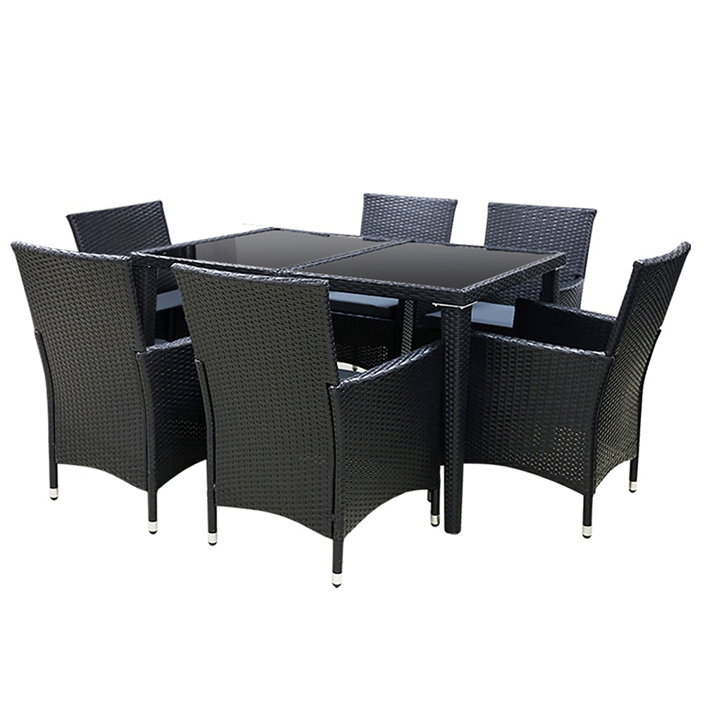 7-Piece Outdoor Rattan Dining Set with Cushions and Cover