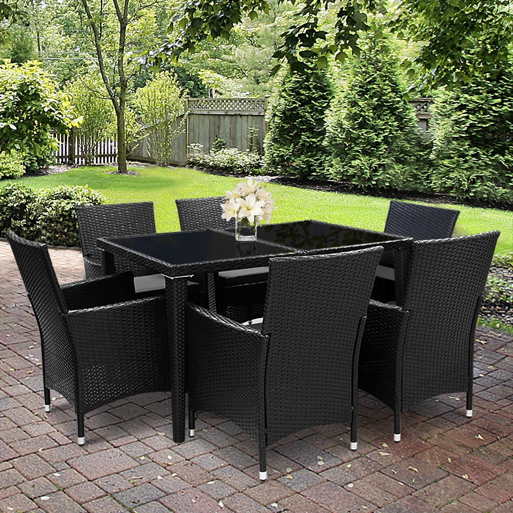7-Piece Outdoor Rattan Dining Set with Cushions and Cover