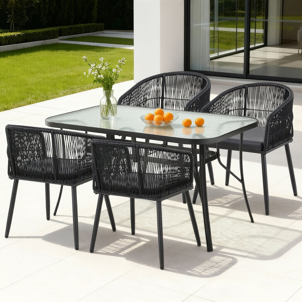 Gardeon 5PC Outdoor Dining Set Table and Chairs Garden Patio Furniture Bistro Set Black-0
