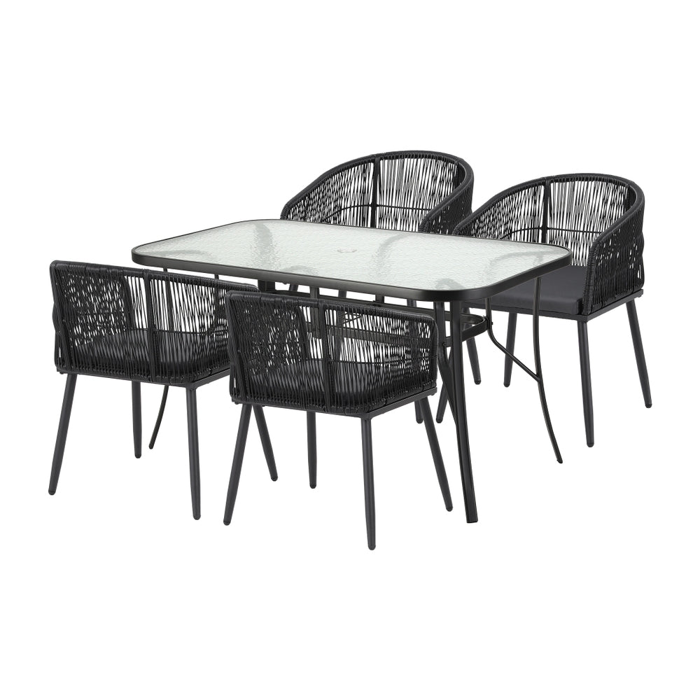 Gardeon 5PC Outdoor Dining Set Table and Chairs Garden Patio Furniture Bistro Set Black-1