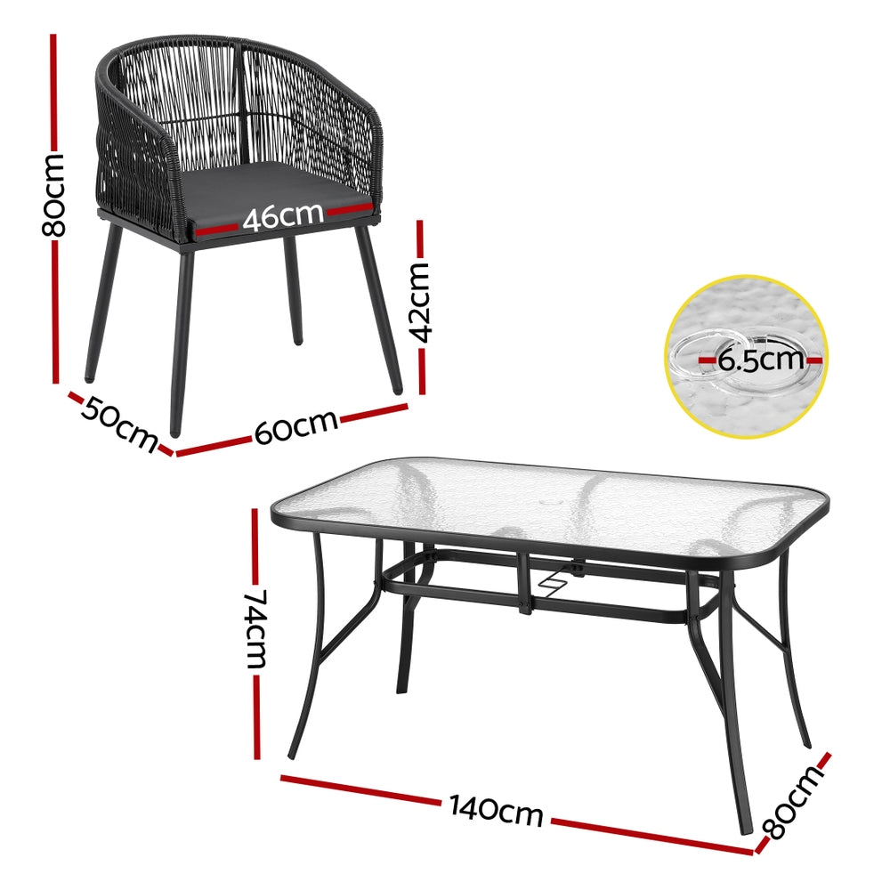 Gardeon 5PC Outdoor Dining Set Table and Chairs Garden Patio Furniture Bistro Set Black-2