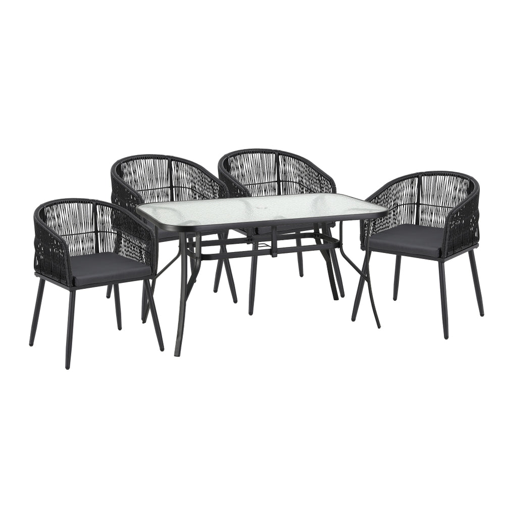 Gardeon 5PC Outdoor Dining Set Table and Chairs Garden Patio Furniture Bistro Set Black-3