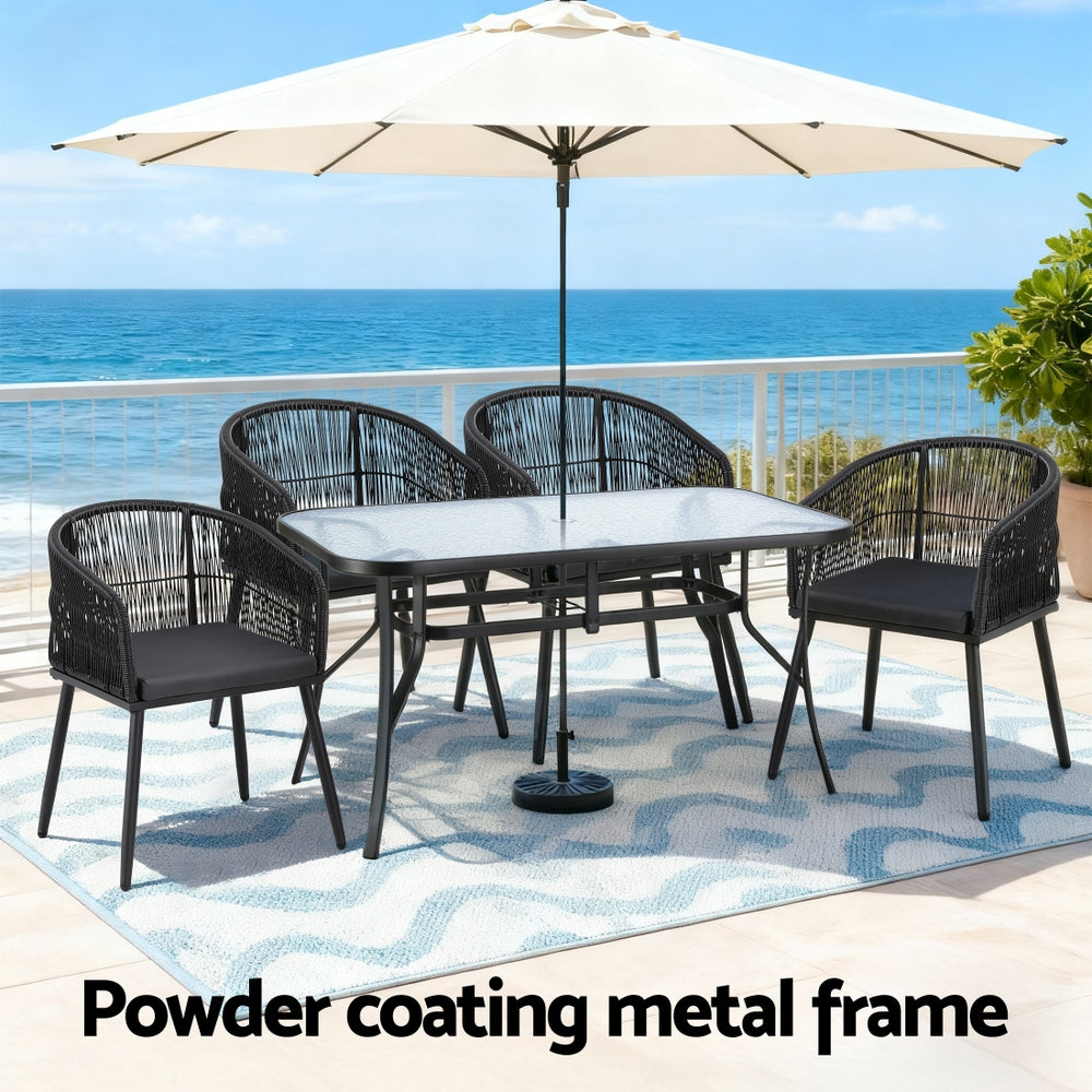 Gardeon 5PC Outdoor Dining Set Table and Chairs Garden Patio Furniture Bistro Set Black-4