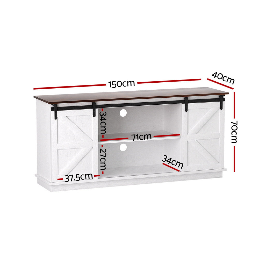 Rustic Sliding Door Storage Cabinet 150cm | White