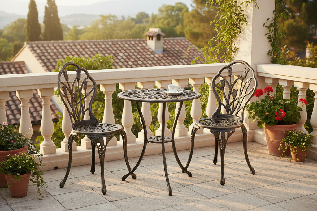 NNEDSZ 3PC Outdoor Setting Cast Aluminium Bistro Table Chair Patio Bronze-1