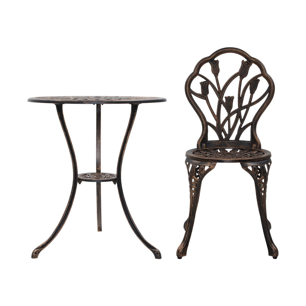 NNEDSZ 3PC Outdoor Setting Cast Aluminium Bistro Table Chair Patio Bronze-2