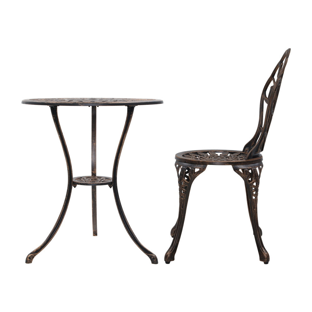 NNEDSZ 3PC Outdoor Setting Cast Aluminium Bistro Table Chair Patio Bronze-3