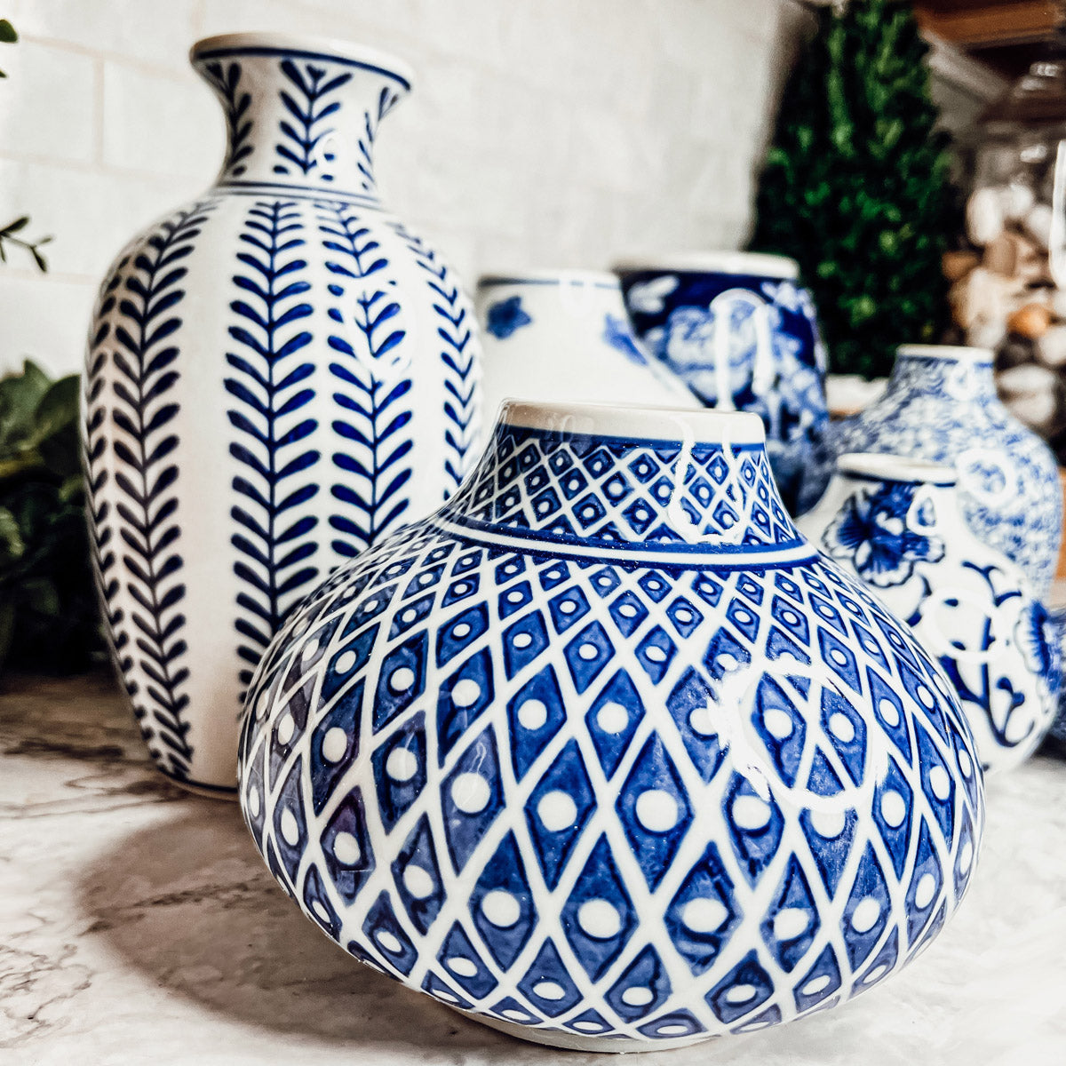 Samira Blue & White Porcelain Vases