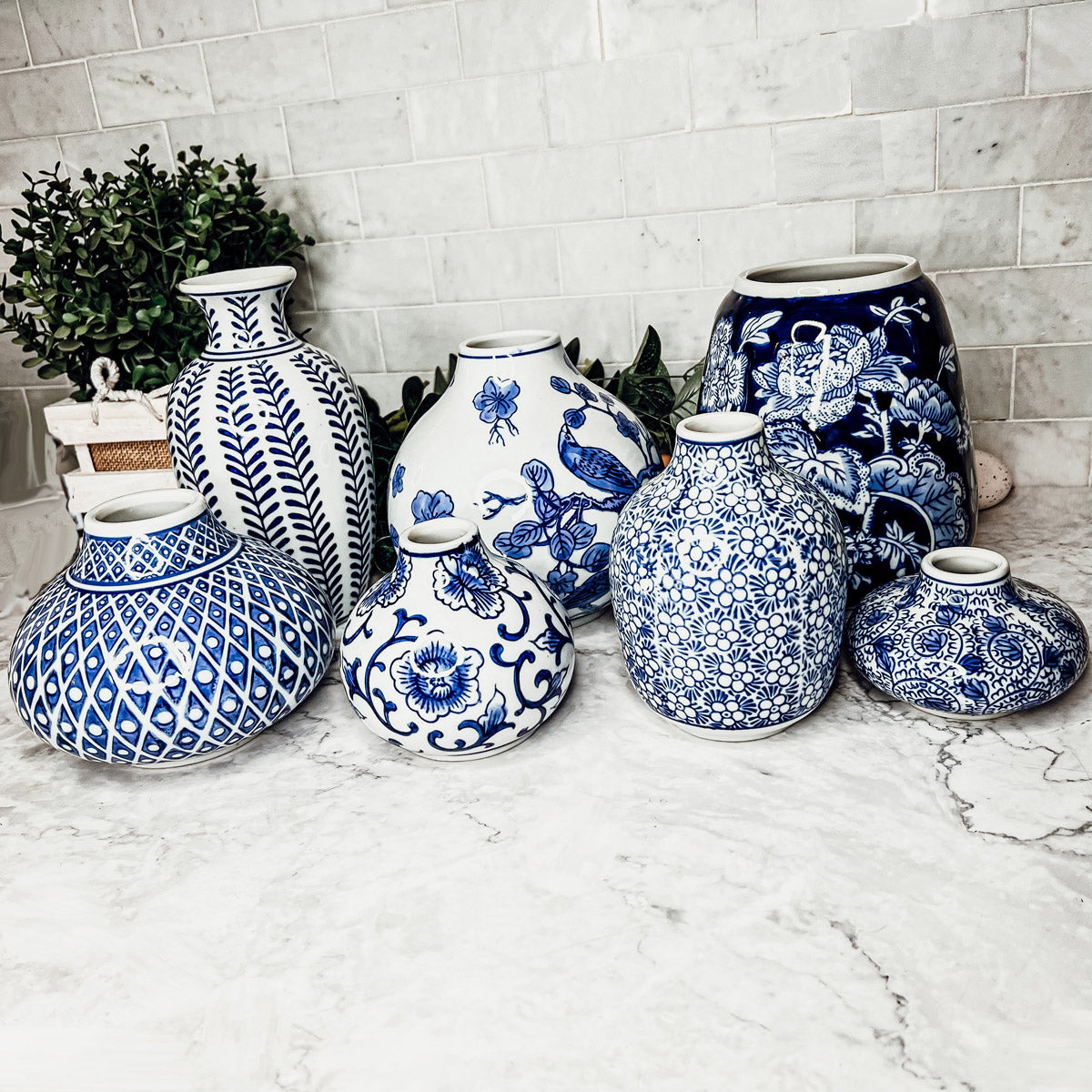 Samira Blue & White Porcelain Vases