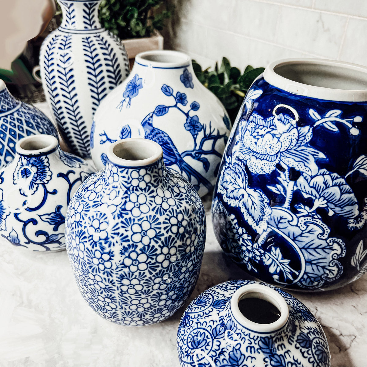 Samira Blue & White Porcelain Vases